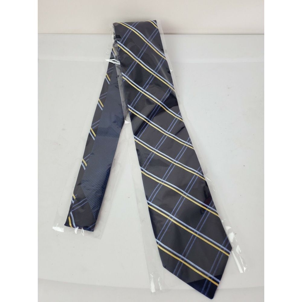 NWOT Tommy Hilfiger Men's Navy Blue Yellow Striped Silk Necktie